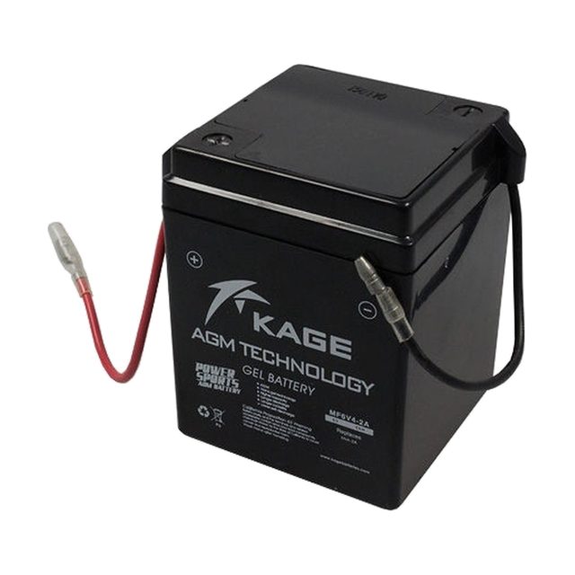 6N4-2A-4 gel motorcycle battery shown from the front with both terminals
