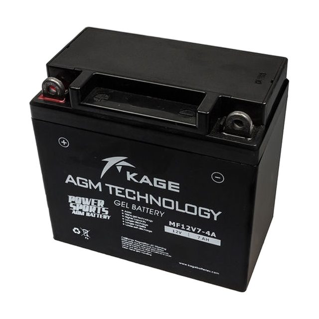 YB7-A AGM motorcycle battery shown from the front with both terminals