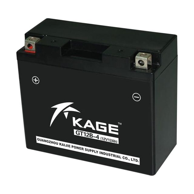YT12B-BS gel motorcycle battery shown from the front with both terminals