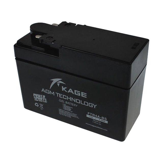 YTR4A-BS gel motorcycle battery shown from the front with both terminals