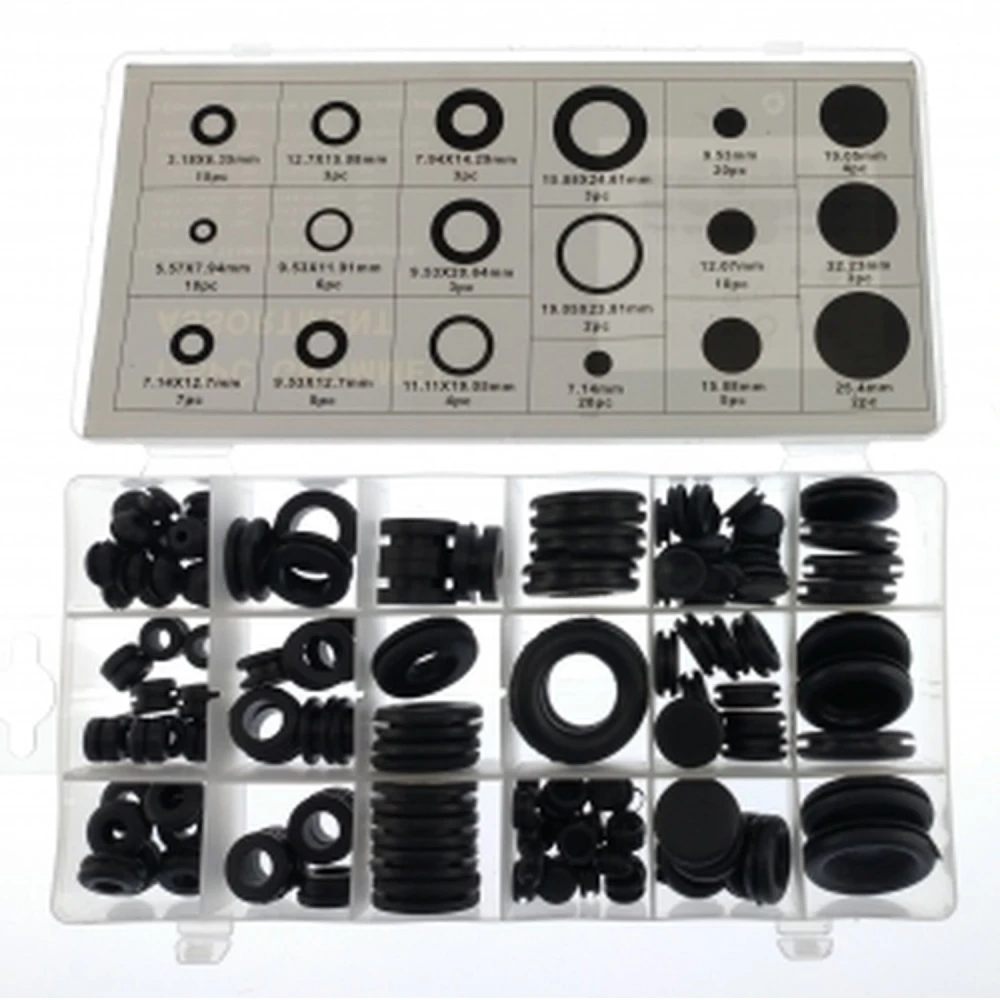125pc Cable Grommet, Bulkhead Grommet and Blank Grommet Assortment - 12 Sizes