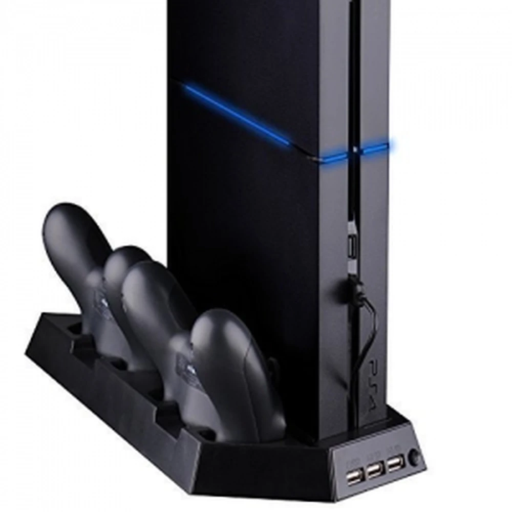 4-in-1 PS4 Vertical Stand with Fan, USB Hub and 2-Controller Charger