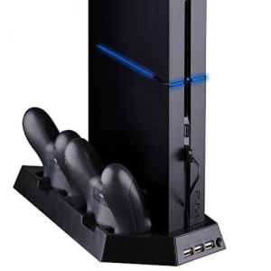 4-in-1 PS4 Vertical Stand with Fan, USB Hub and 2-Controller Charger