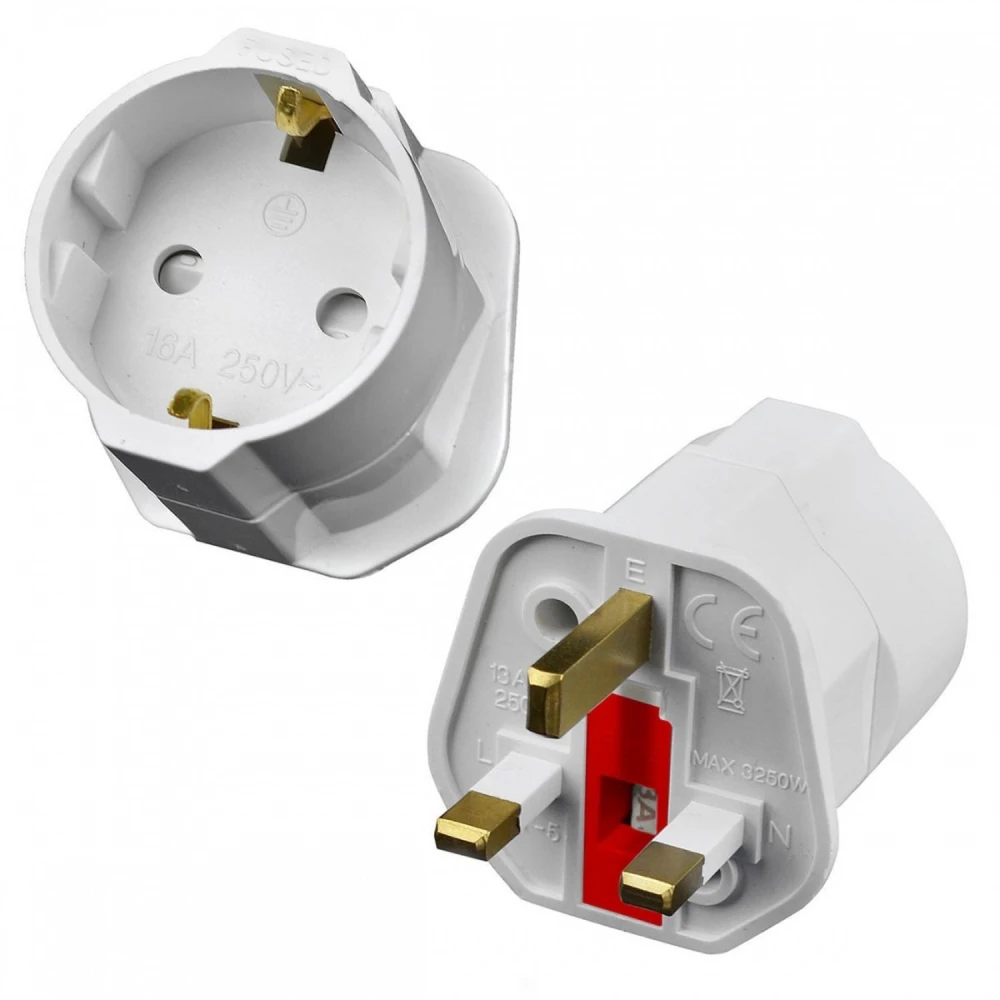 Euro to UK plug adapter with fuse for safe travel