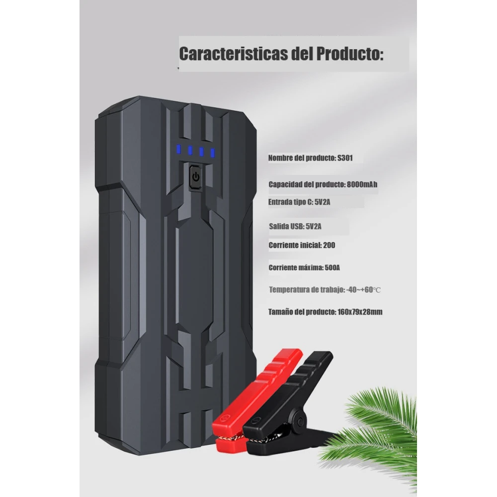 Linterna LED SOS del arrancador de batería para coche 8000mAh Jumpstarter S301