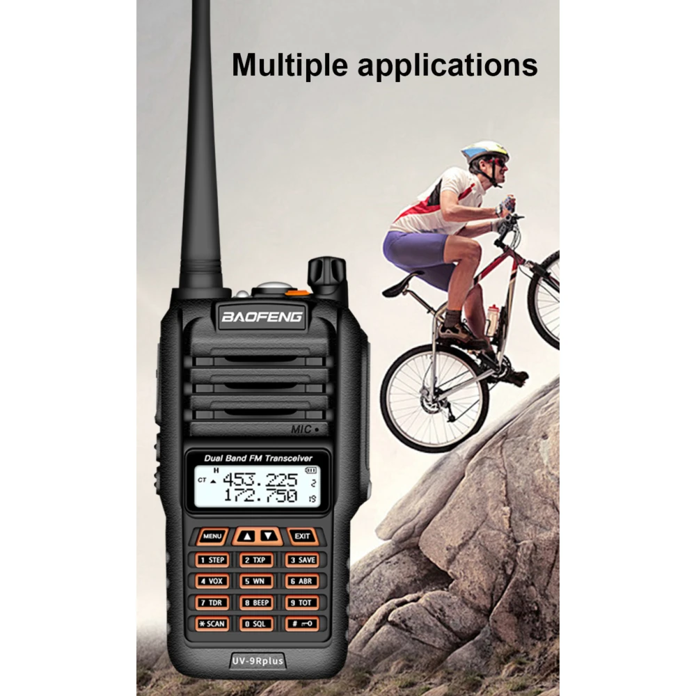 Baofeng UV9R Plus long-range walkie talkie with 160 VHF/UHF channels