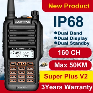 Baofeng UV9R Plus long-range walkie talkie with 160 VHF/UHF channels