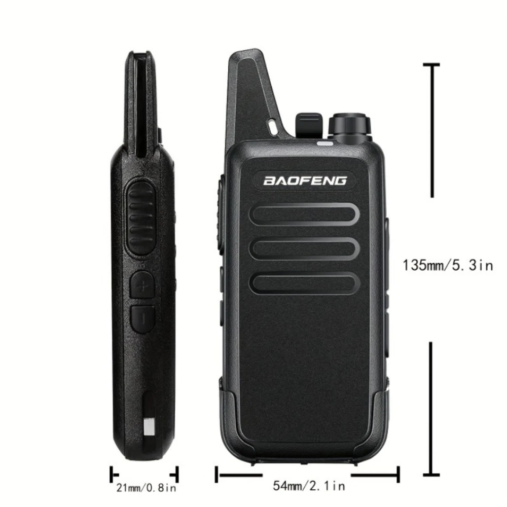 Baofeng Walkie Talkie T20 mostrando la pantalla encendida y canal activo