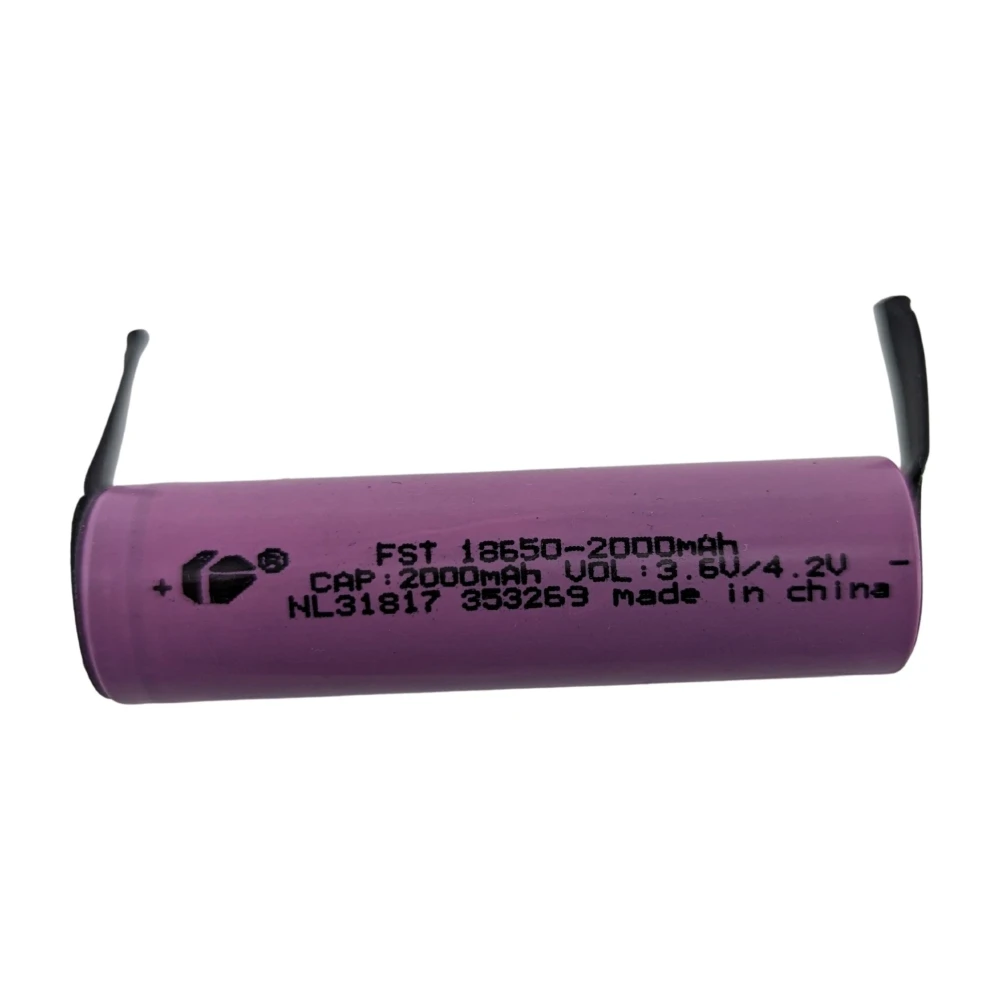 18650 2000mAh Battery with Solder Tabs - High Capacity and Durability