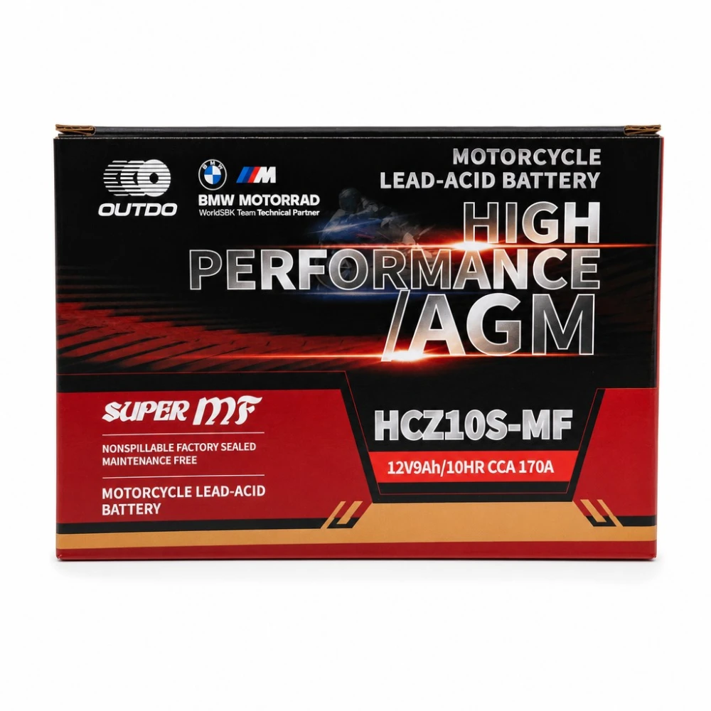 Motorcycle Battery AGM 12V 9Ah OUTDO HCZ10S-MF - Compatible Yuasa YTZ10S(-BS) / GTZ10S / ETZ10S