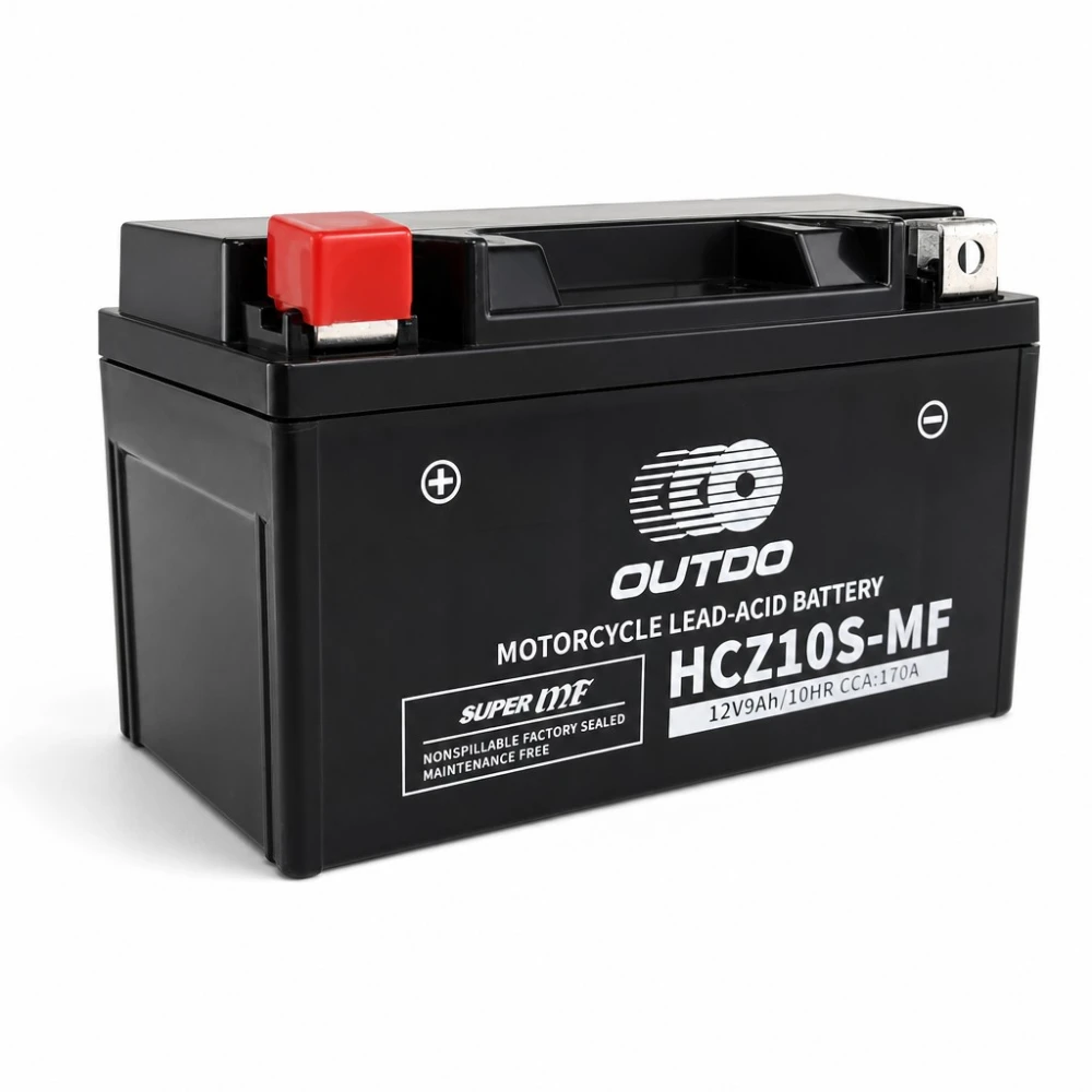 Motorcycle Battery AGM 12V 9Ah OUTDO HCZ10S-MF - Compatible Yuasa YTZ10S(-BS) / GTZ10S / ETZ10S