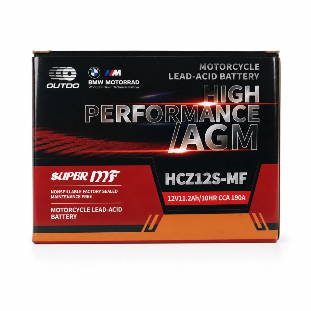 Motorcycle Battery AGM 12V 11.2Ah OUTDO HCZ12S-MF - Compatible Yuasa YTZ12S(-BS) / GTZ12S / ETZ12S
