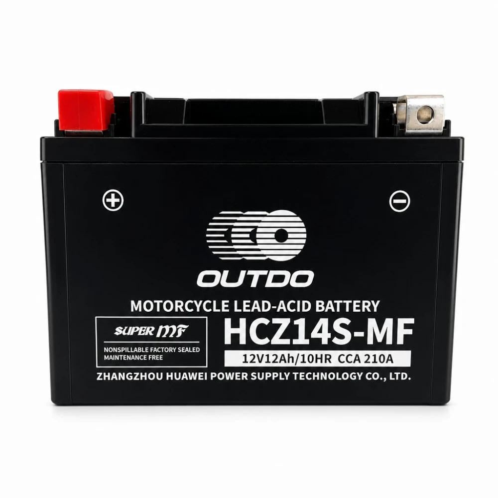 Motorcycle Battery AGM 12V 12Ah OUTDO HCZ14S-MF - Compatible Yuasa YTZ14S(-BS) / GTZ14S / ETZ14S