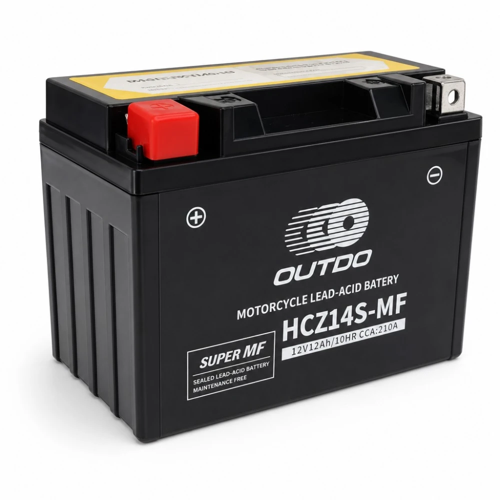 Motorcycle Battery AGM 12V 12Ah OUTDO HCZ14S-MF - Compatible Yuasa YTZ14S(-BS) / GTZ14S / ETZ14S