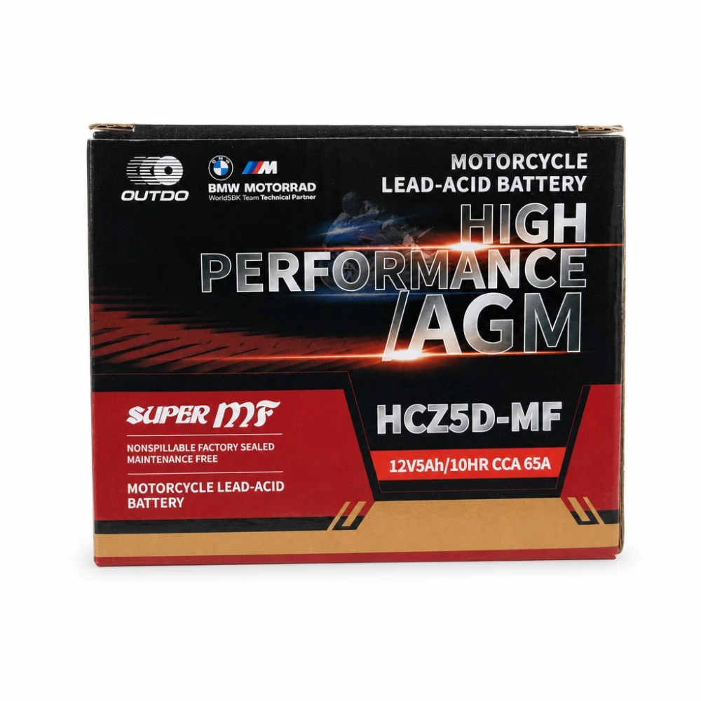Motorcycle Battery AGM 12V 5Ah OUTDO HCZ5D-MF - Compatible Yuasa YTZ7S-BS / GTZ7S / ETZ5L-BS