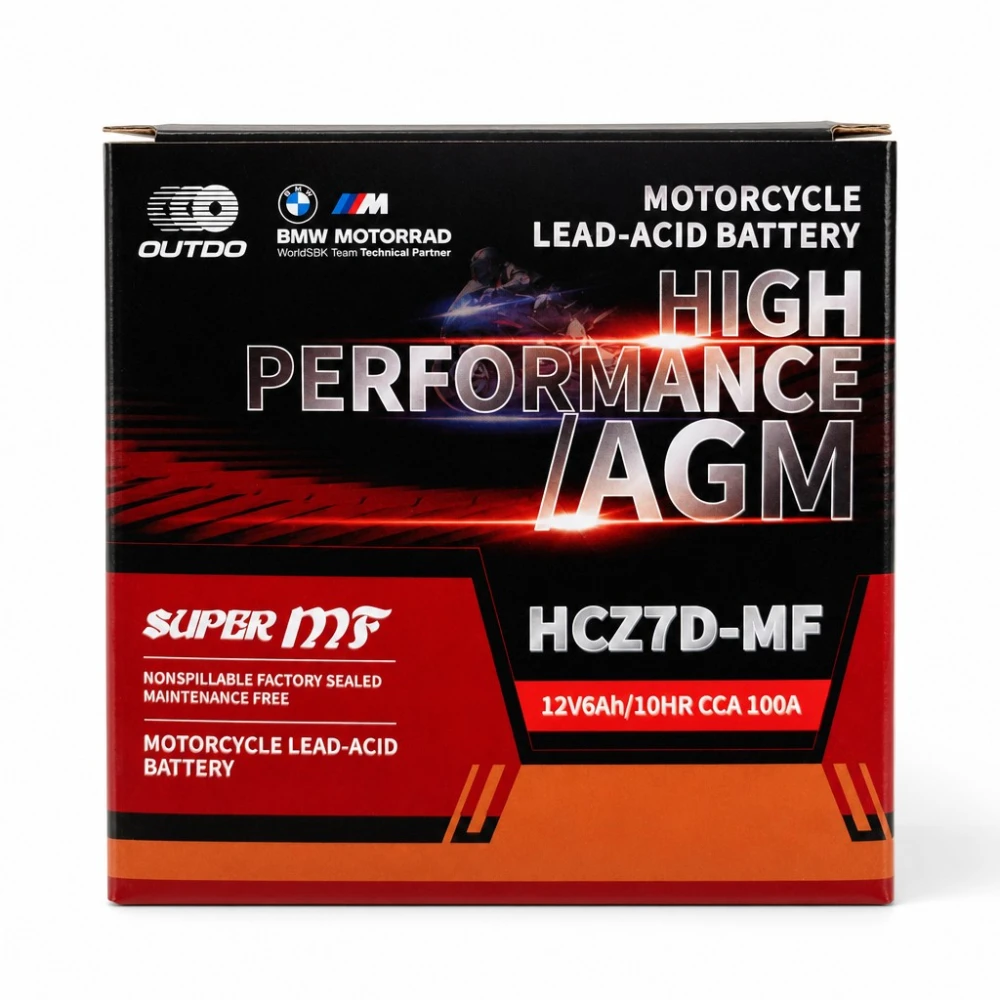 Motorcycle Battery AGM 12V 6Ah OUTDO HCZ7D-MF - Compatible Yuasa YTZ7S-BS / GTZ7S / ETZ7S
