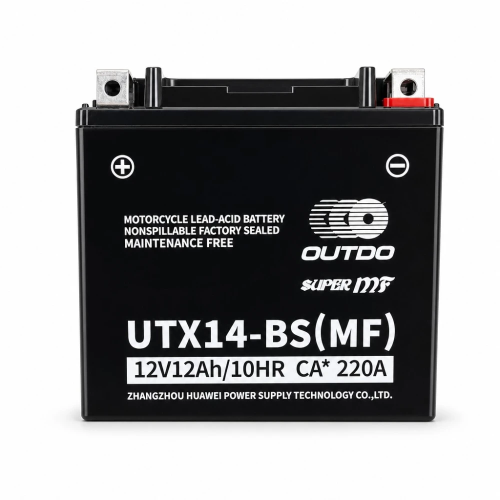 Motorcycle Battery AGM 12V 12Ah OUTDO UTX14-BS(MF) - Compatible Yuasa YTX14-BS / GTX14-BS / ETX14-BS