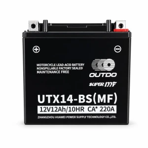 Motorcycle Battery AGM 12V 12Ah OUTDO UTX14-BS(MF) - Compatible Yuasa YTX14-BS / GTX14-BS / ETX14-BS