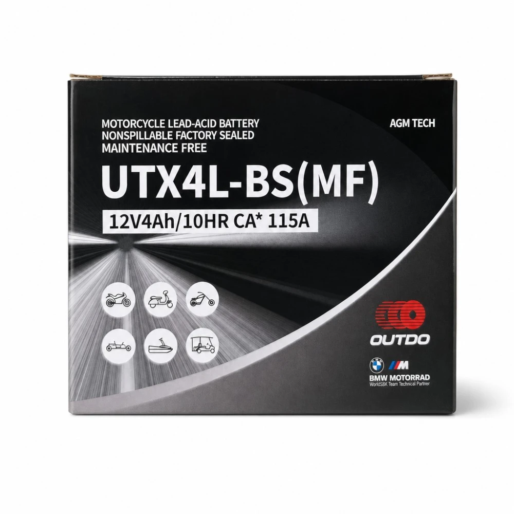 Motorcycle Battery AGM 12V 4Ah OUTDO UTX4L-BS(MF) - Compatible Yuasa YTX4L-BS / GTX4L-BS / ETX4L-BS
