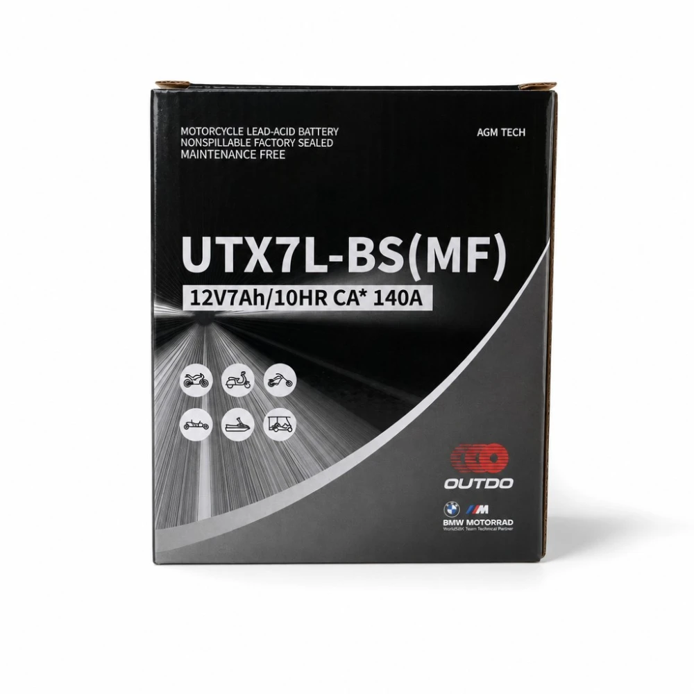 Motorcycle Battery AGM 12V 7Ah OUTDO UTX7L-BS(MF) - Compatible Yuasa YTX7L-BS / GTX7L-BS / ETX7L-BS