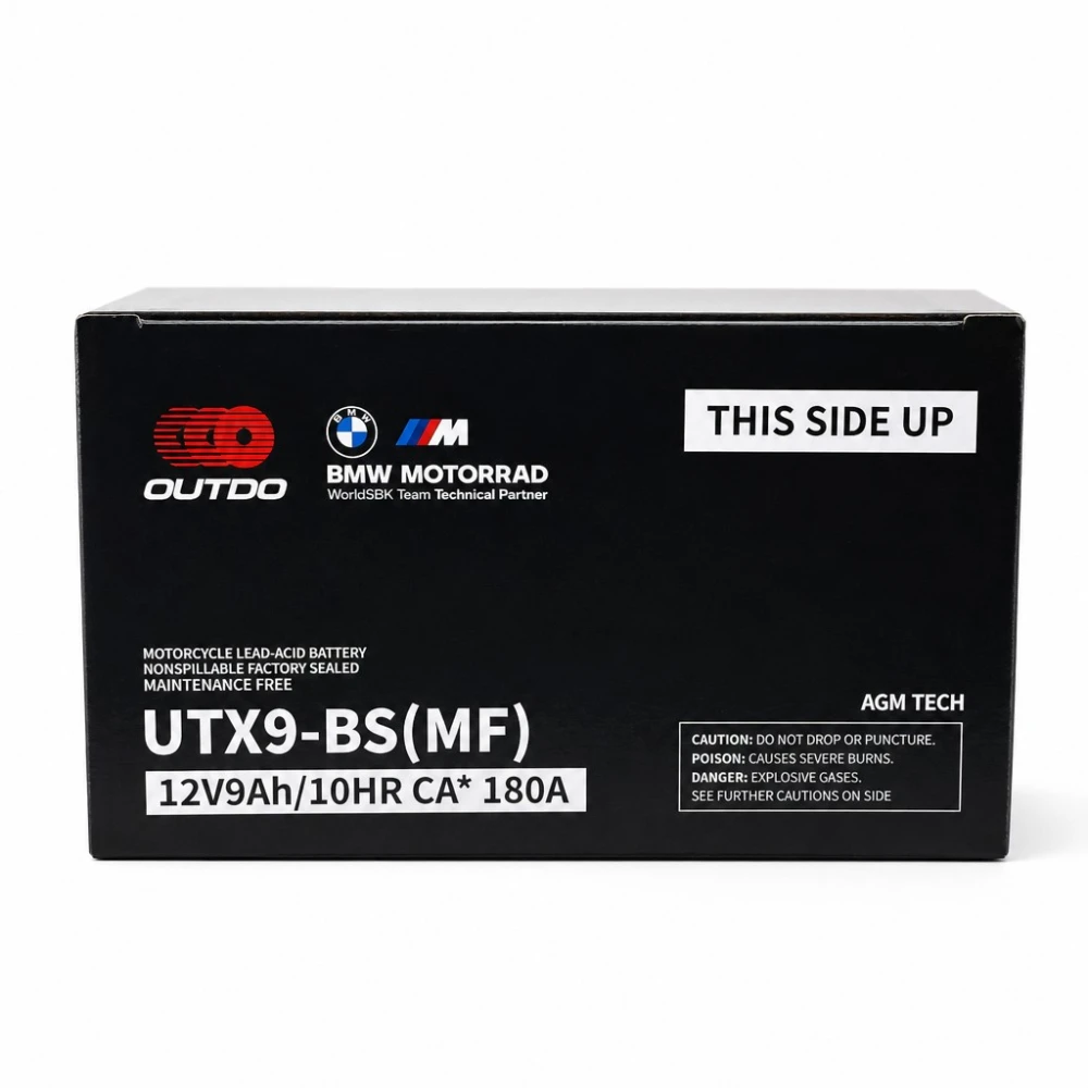 Motorcycle Battery AGM 12V 9Ah OUTDO UTX9-BS(MF) - Compatible Yuasa YTX9-BS / GTX9-BS / ETX9-BS