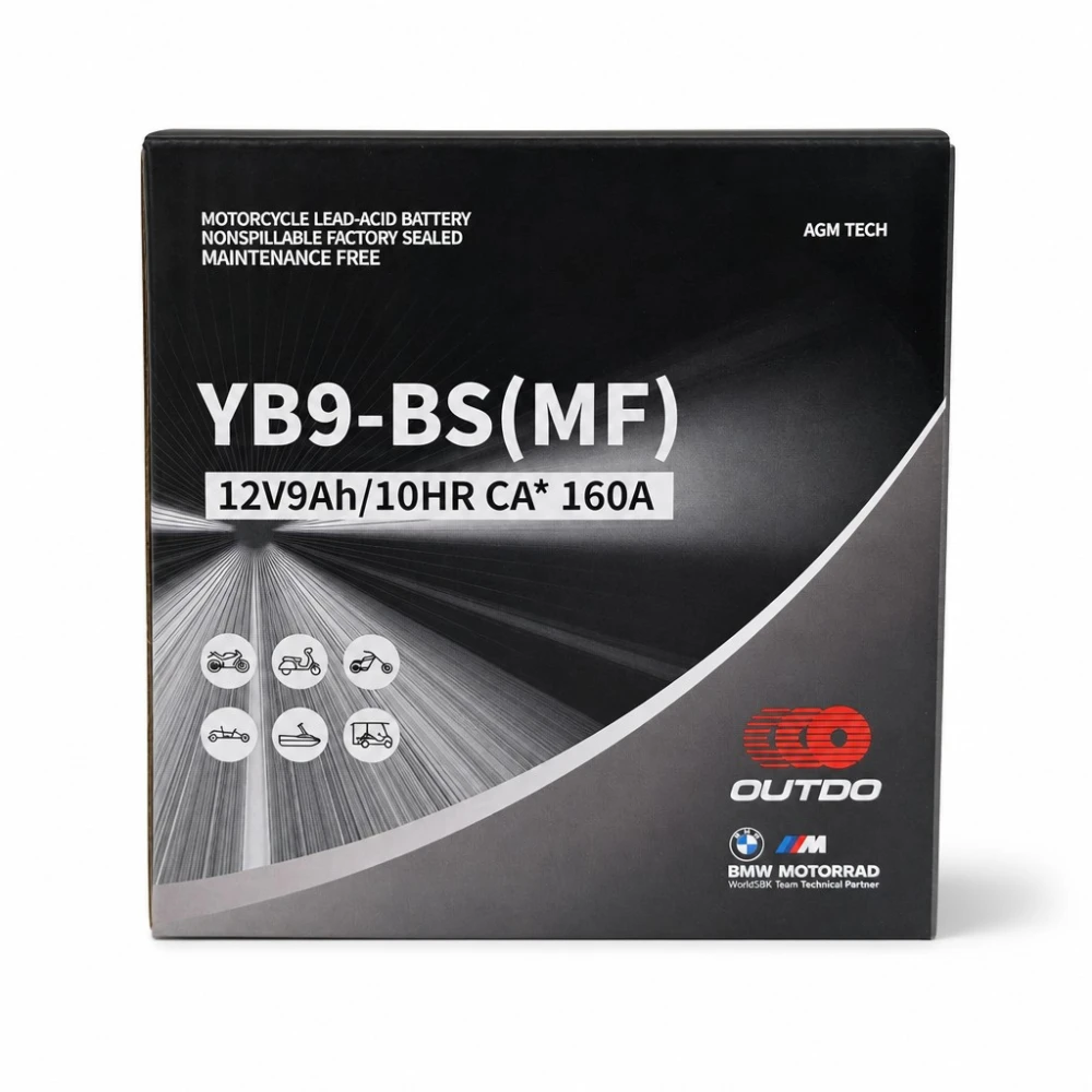 Motorcycle Battery AGM 12V 9Ah OUTDO YB9-BS(MF) - Compatible Yuasa YB9-B / GS GM9Z-3B-1 / GS YB9-B / 12N9-4B-1 (flooded)