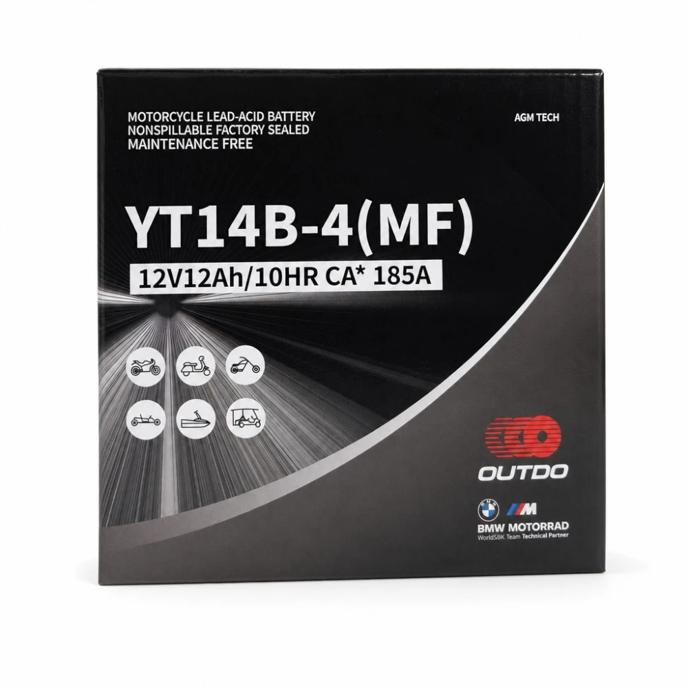 Motorcycle Battery AGM 12V 12Ah OUTDO YT14B-4(MF) - Compatible Yuasa YT14B-BS / GT14B-BS / GT14B-4 / ETZ14B-BS / ET14B-4