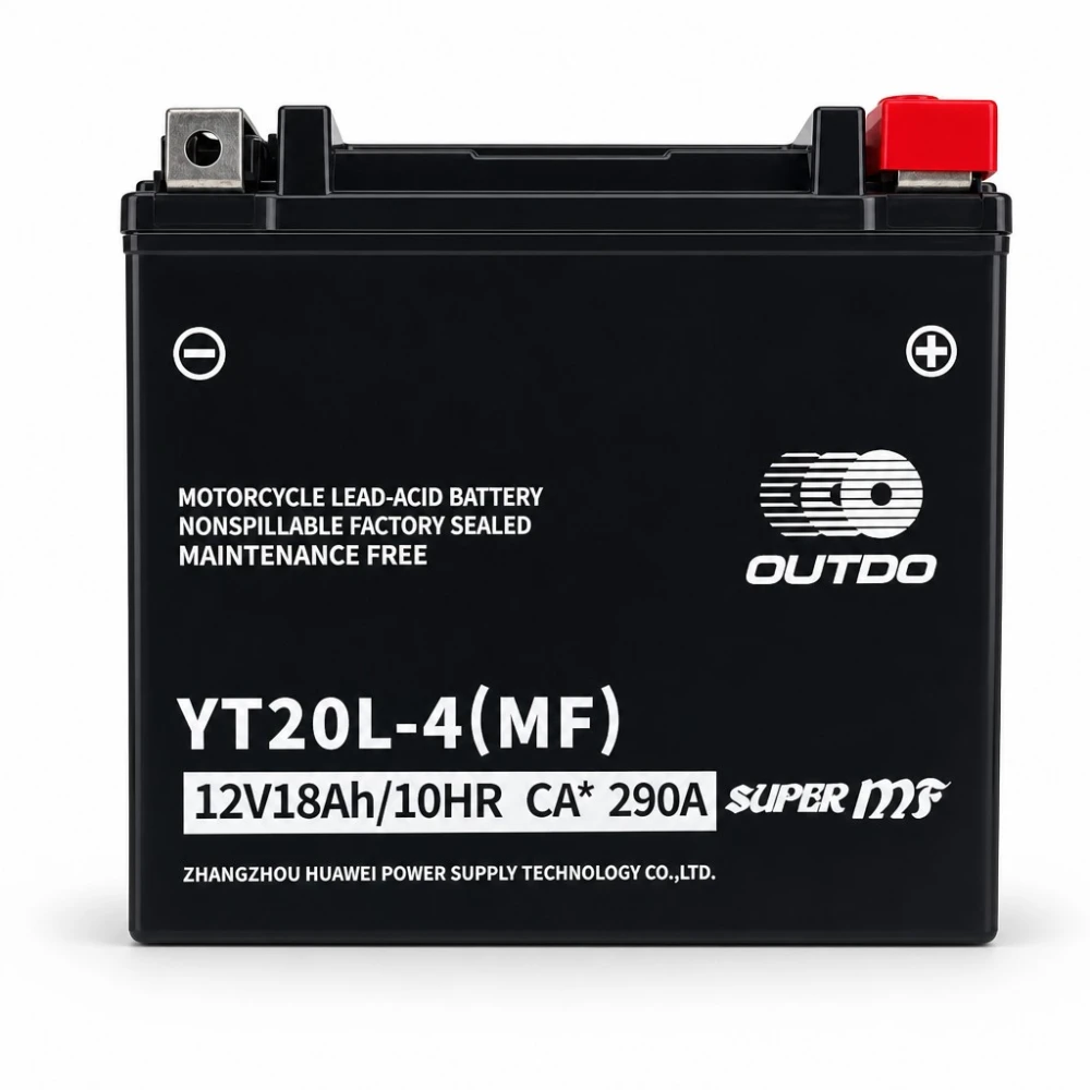 Motorcycle Battery AGM 12V 18Ah OUTDO YT20L-4(MF) - Compatible Yuasa YTX20L-BS / GTX20L-BS / ETX20L-BS / Y50-N18L-A