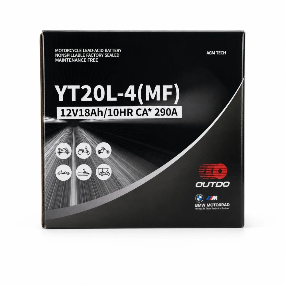 Motorcycle Battery AGM 12V 18Ah OUTDO YT20L-4(MF) - Compatible Yuasa YTX20L-BS / GTX20L-BS / ETX20L-BS / Y50-N18L-A