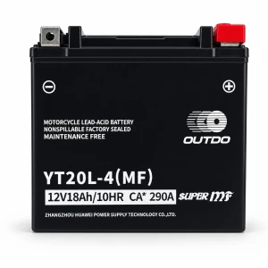 Motorcycle Battery AGM 12V 18Ah OUTDO YT20L-4(MF) - Compatible Yuasa YTX20L-BS / GTX20L-BS / ETX20L-BS / Y50-N18L-A