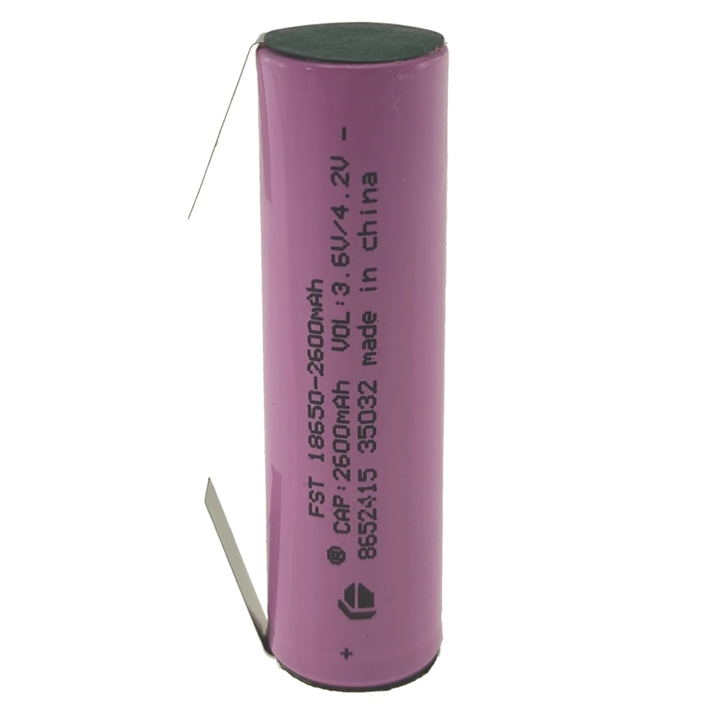 High-quality 18650 rechargeable battery 2600mAh 3.7V with solder tabs