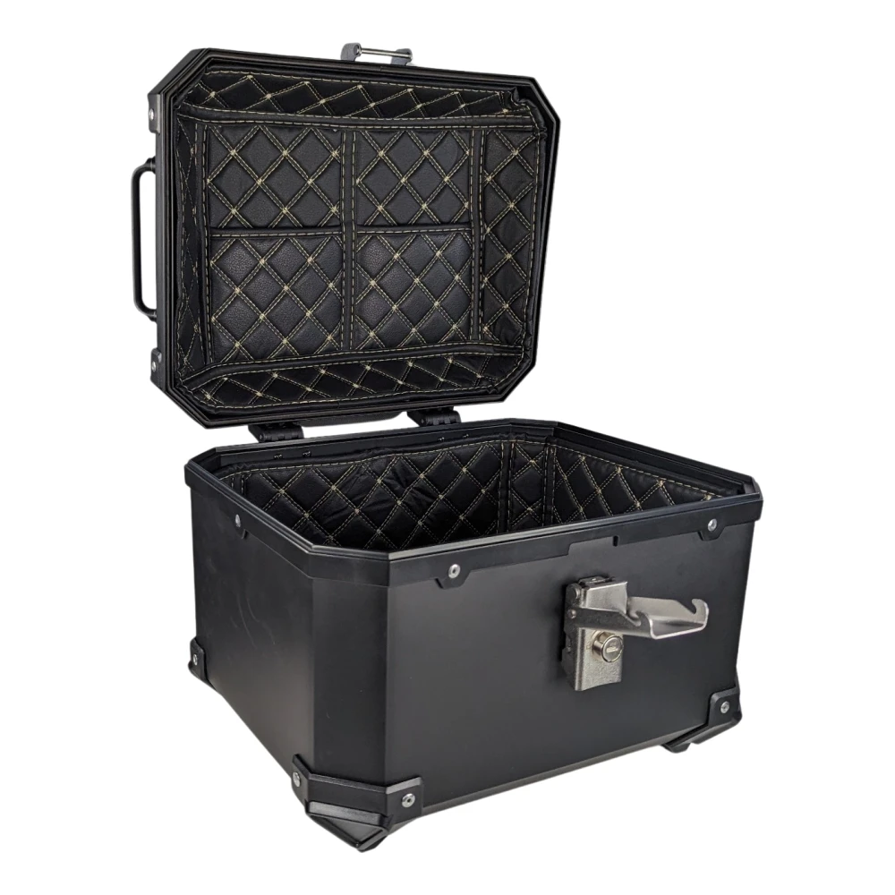 Universal 36L Motorcycle Top Box with Backrest and Square Black ABS Case