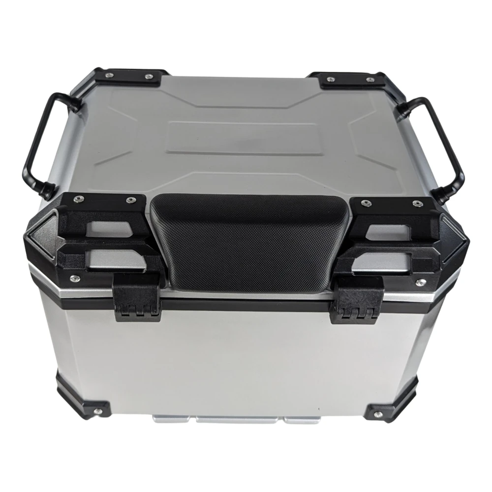 Universal 45L Silver Motorcycle Top Box - Square Helmet Case for 1 Helmet