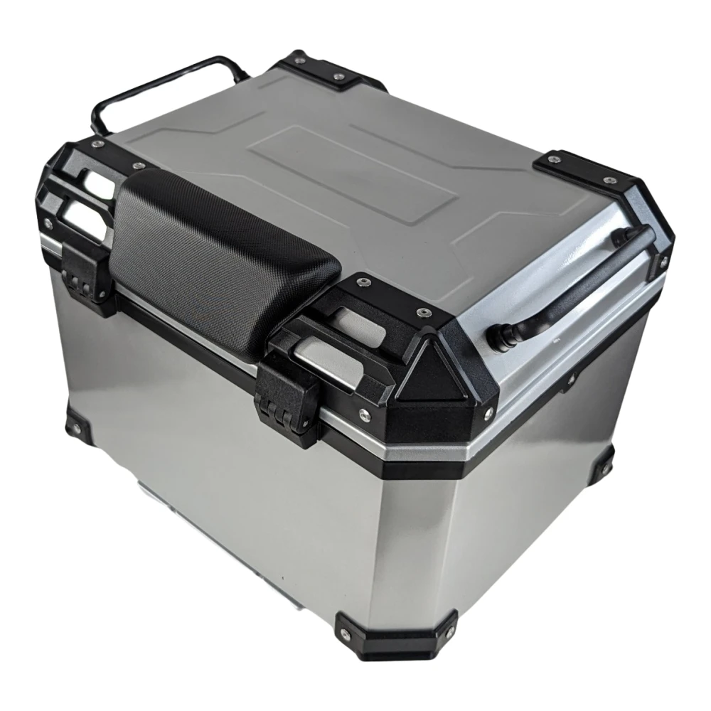 Universal 45L Silver Motorcycle Top Box - Square Helmet Case for 1 Helmet