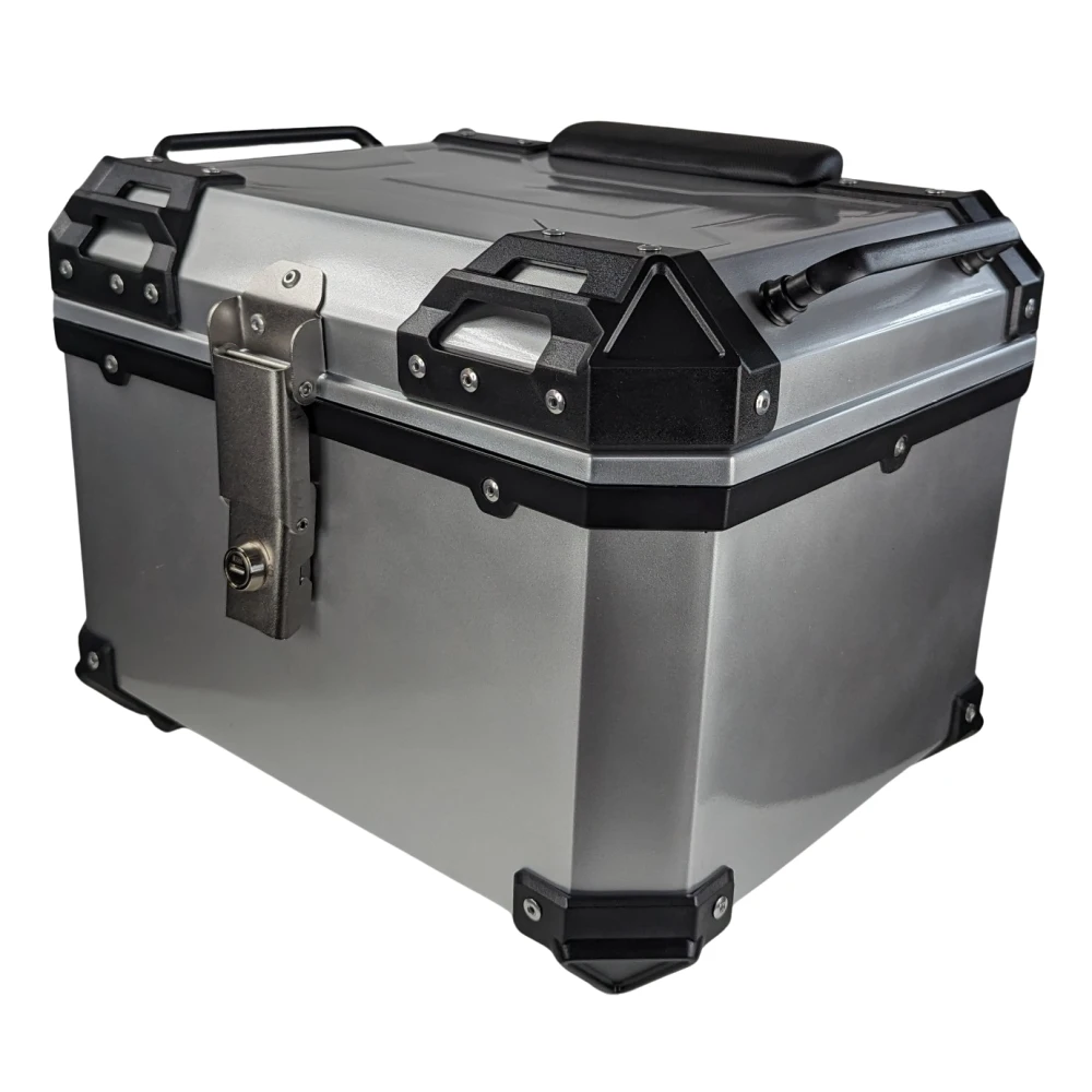 Universal 45L Silver Motorcycle Top Box - Square Helmet Case for 1 Helmet