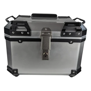 Universal 45L Silver Motorcycle Top Box - Square Helmet Case for 1 Helmet