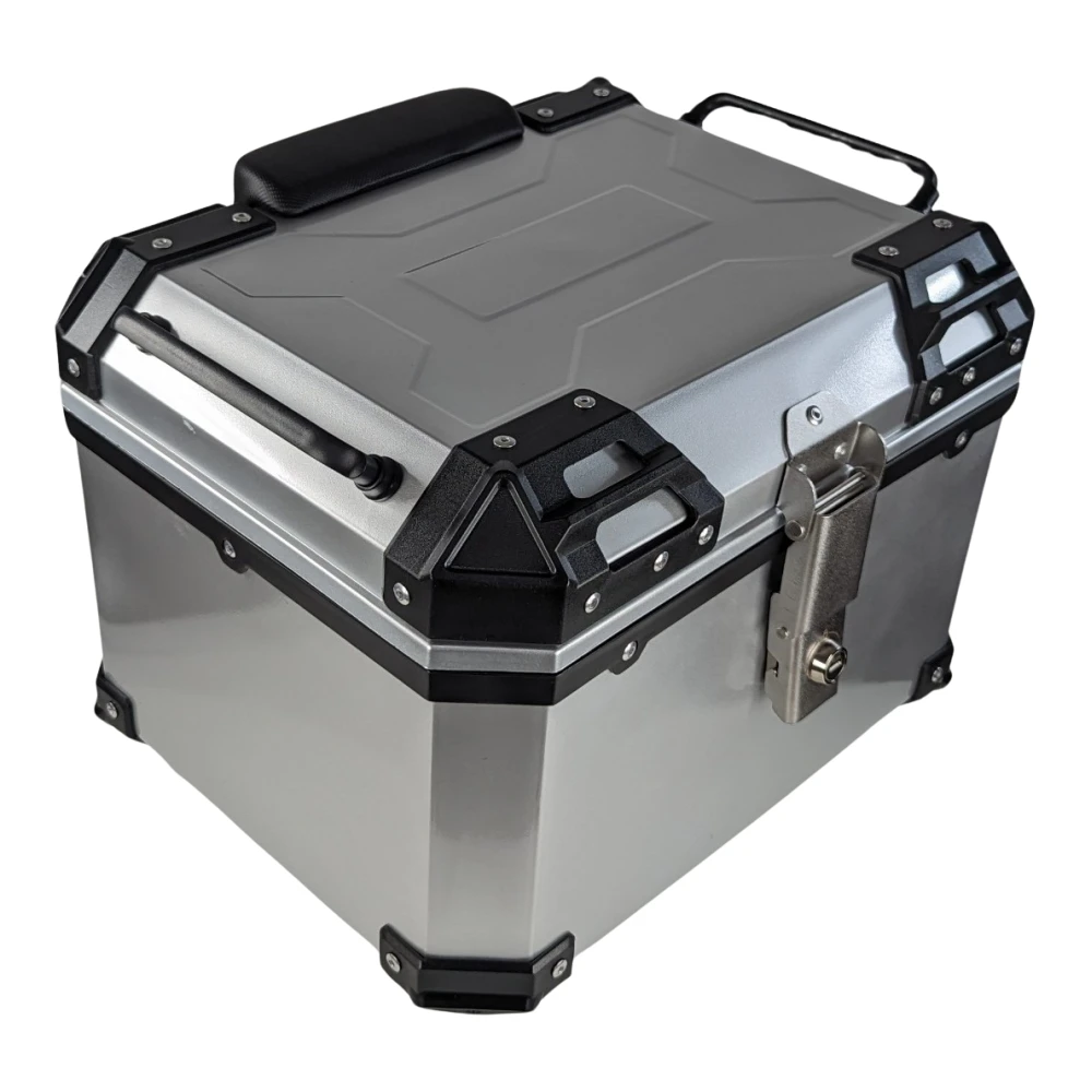 Universal 45L Silver Motorcycle Top Box - Square Helmet Case for 1 Helmet