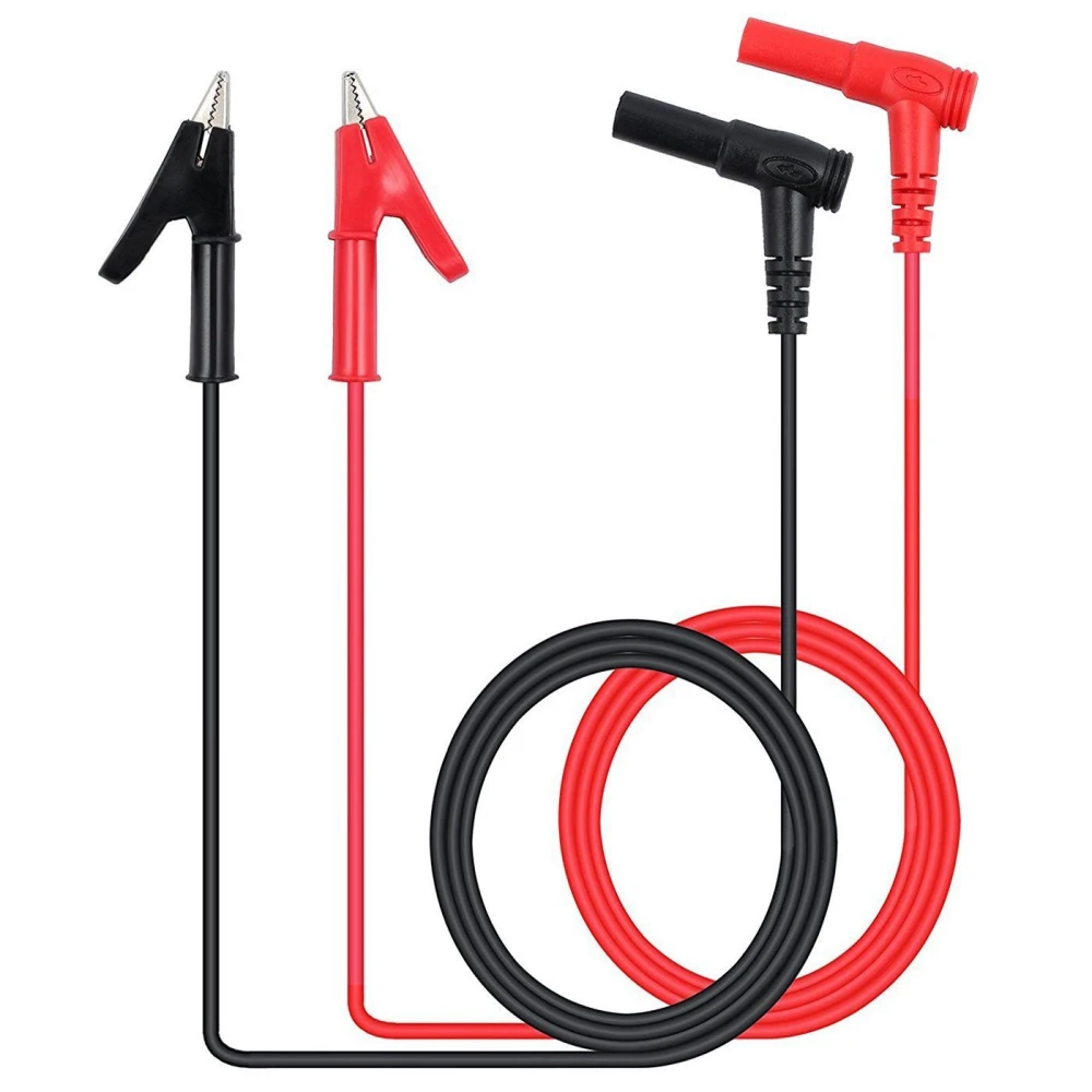 Detalle de pinza de cocodrilo en cable de prueba bananas