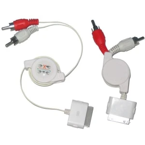 Retractable stereo connection cable for iPod, iPhone, iPad with Dock Connector