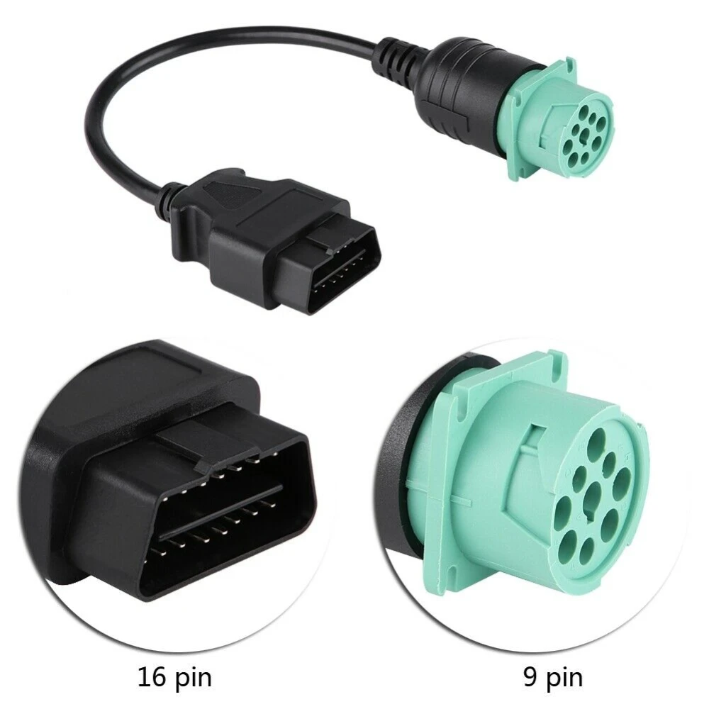 Cable diagnóstico para camiones con motor diésel Cummins en color negro y verde