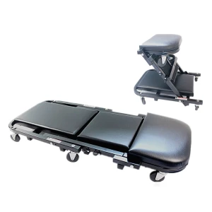 Padded folding mechanic creeper chair with wheels