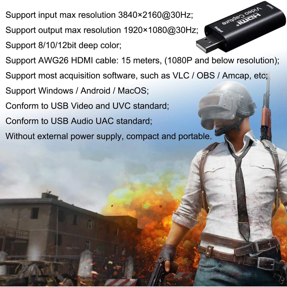 1080P USB HDMI Video Capture Card for Streaming, Gaming and Video Calls