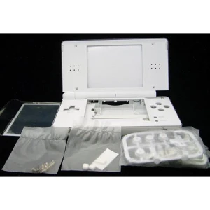 White Nintendo DS Lite replacement shell with buttons and full accessories