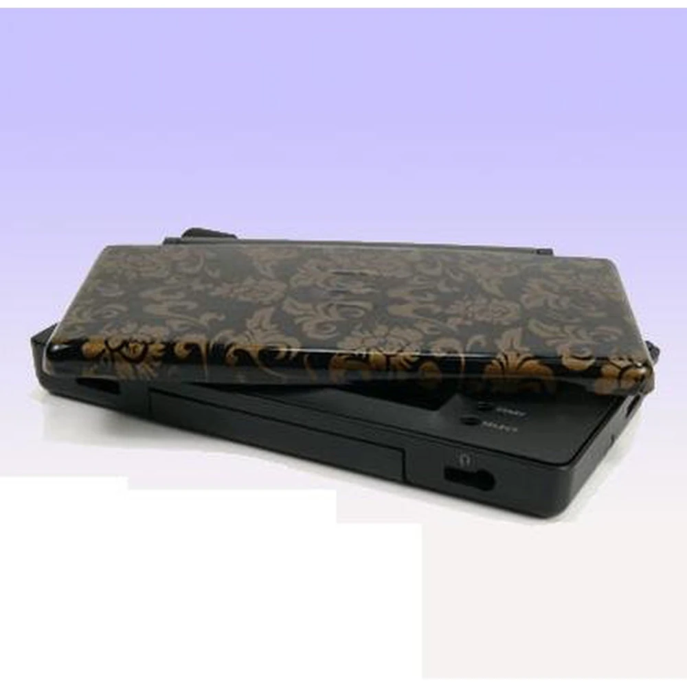 Nintendo DS Lite replacement shell with gold flowers on black