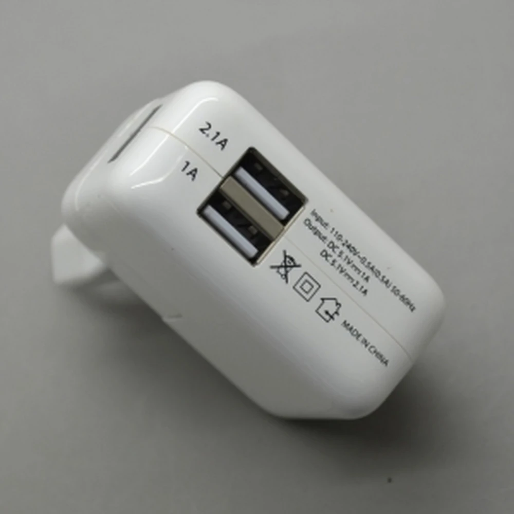 Dual USB mains charger 2.1A and 1A for tablets and phones