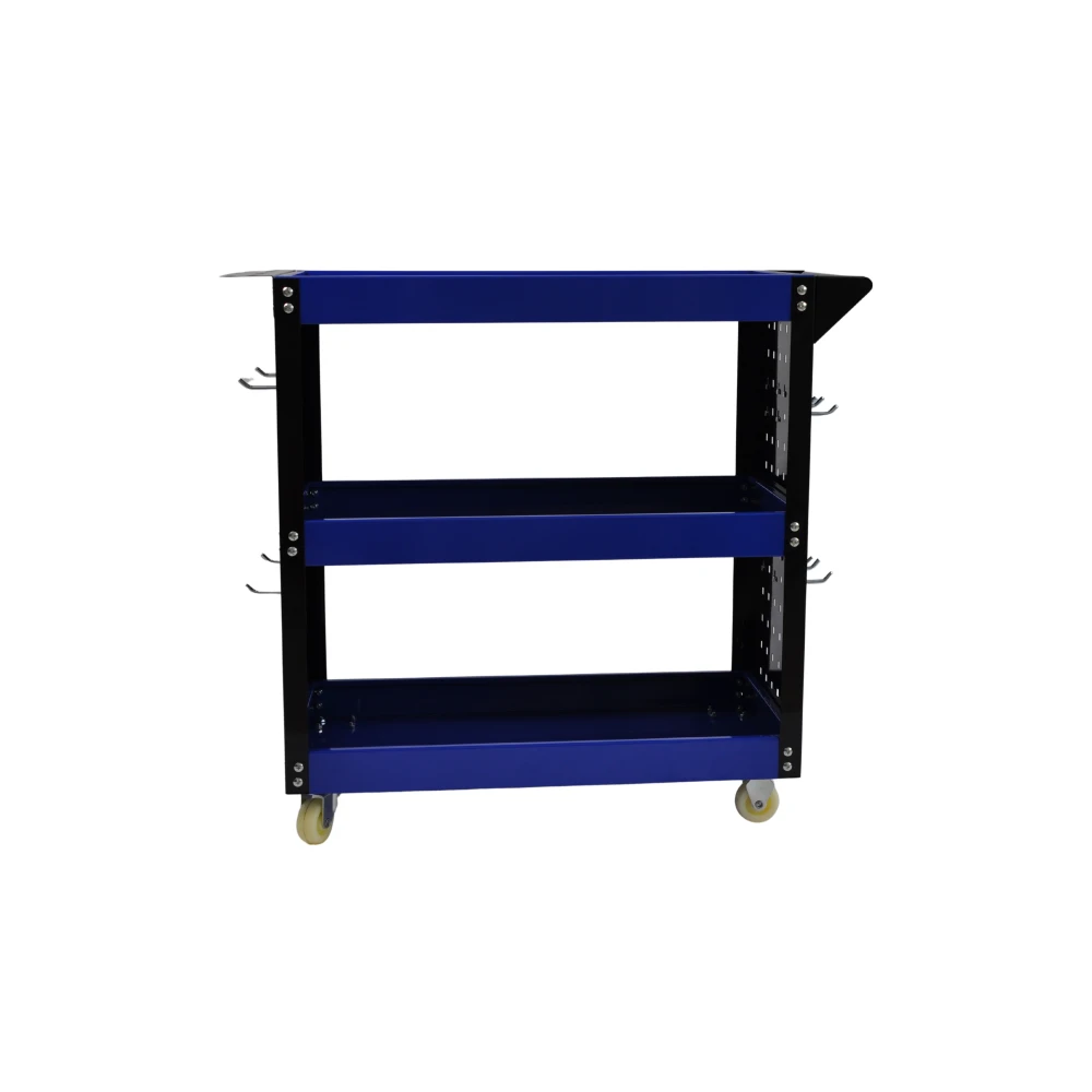 Professional 3-Shelf Workshop Trolley with Side Trays and Hooks for Organising Your Workshop