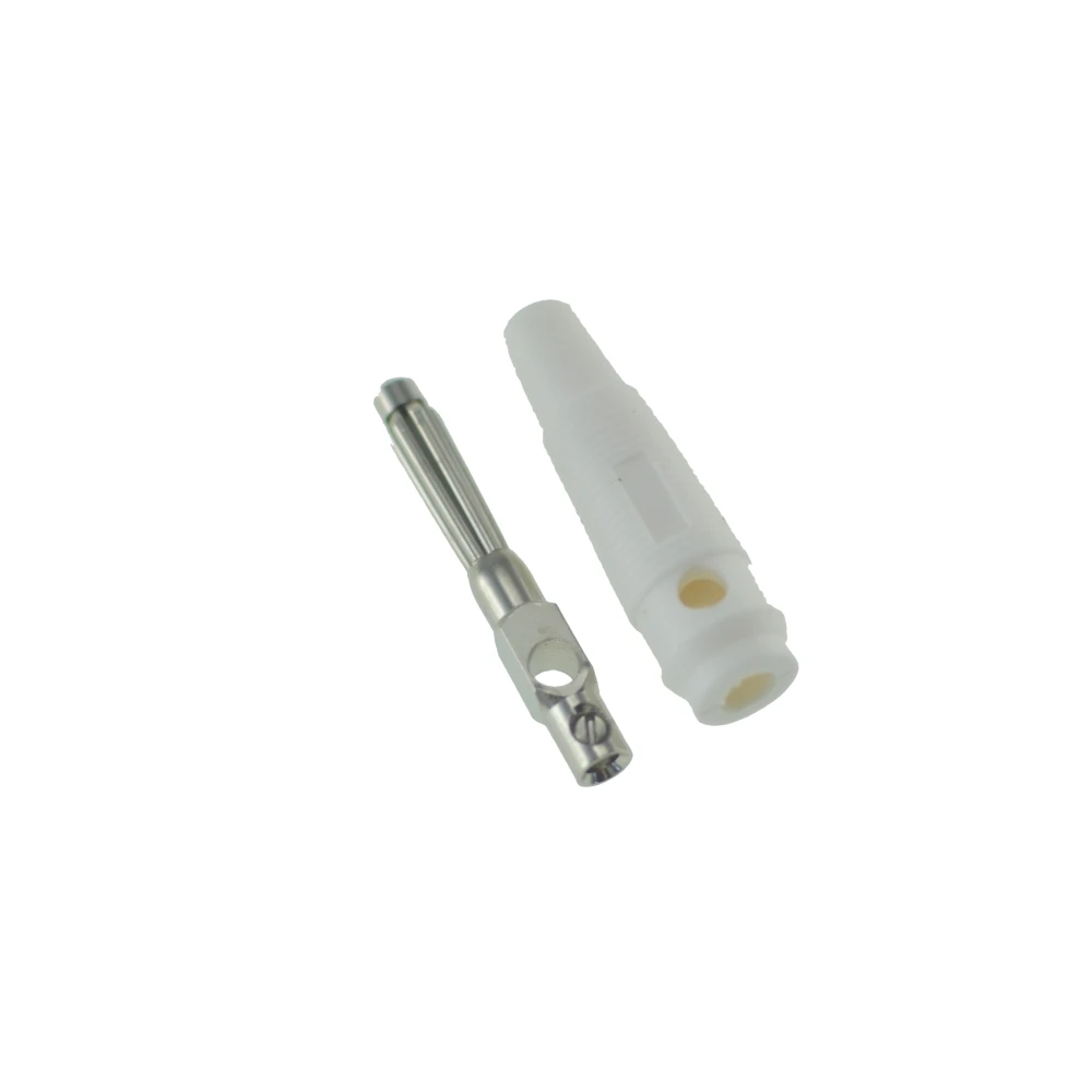 Detalle del conector banana 4mm blanco BP4526 para electrónica
