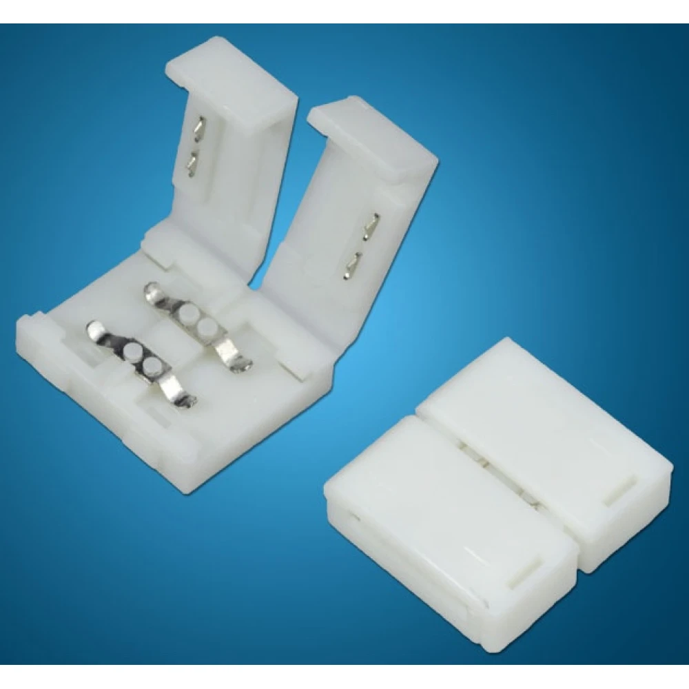 Conector LED 2 pin 10mm 5050 para tiras LED mostrando pin de conexión