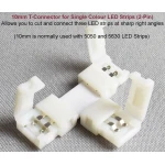 Detalle del conector clip LED forma T para tiras RGB 10mm 2 pines