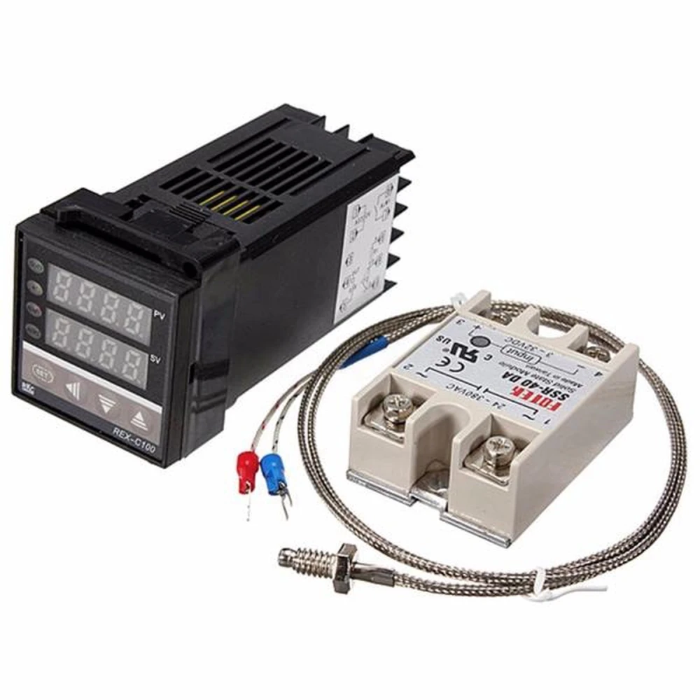 Rex C100 Digital Temperature Controller with SSR 40A and K Probe 0-400º